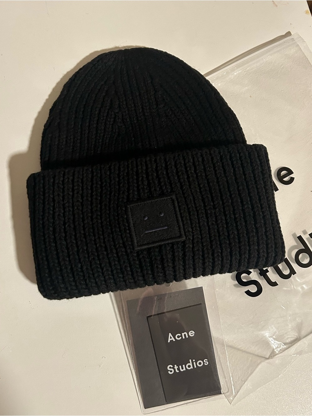 Acne Studios Black Ribbed Folded Cuff Beanie